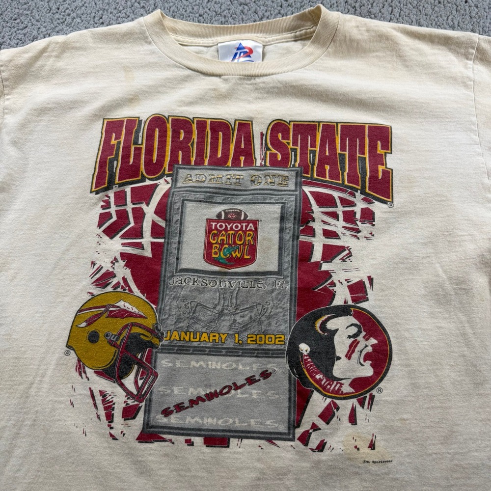 Vintage 2002 Florida State FSU Gator Bowl T-Shirt Mens Large Tri-Lake Cream Y2K
